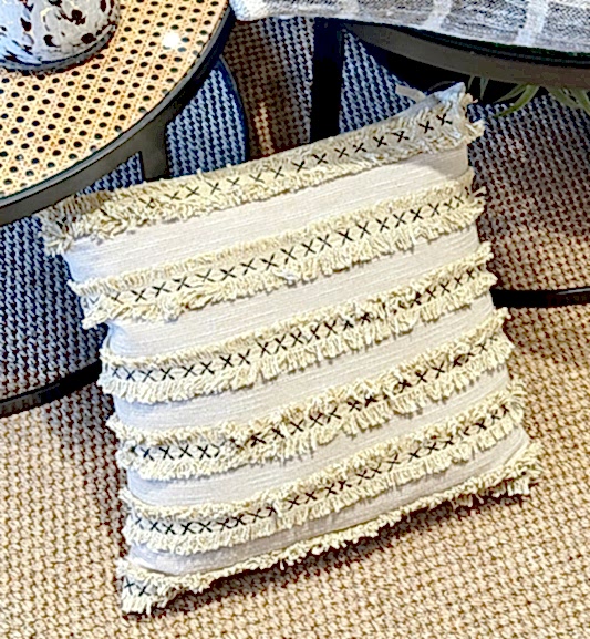 Linen Striped Ruffle Cushion - Sand